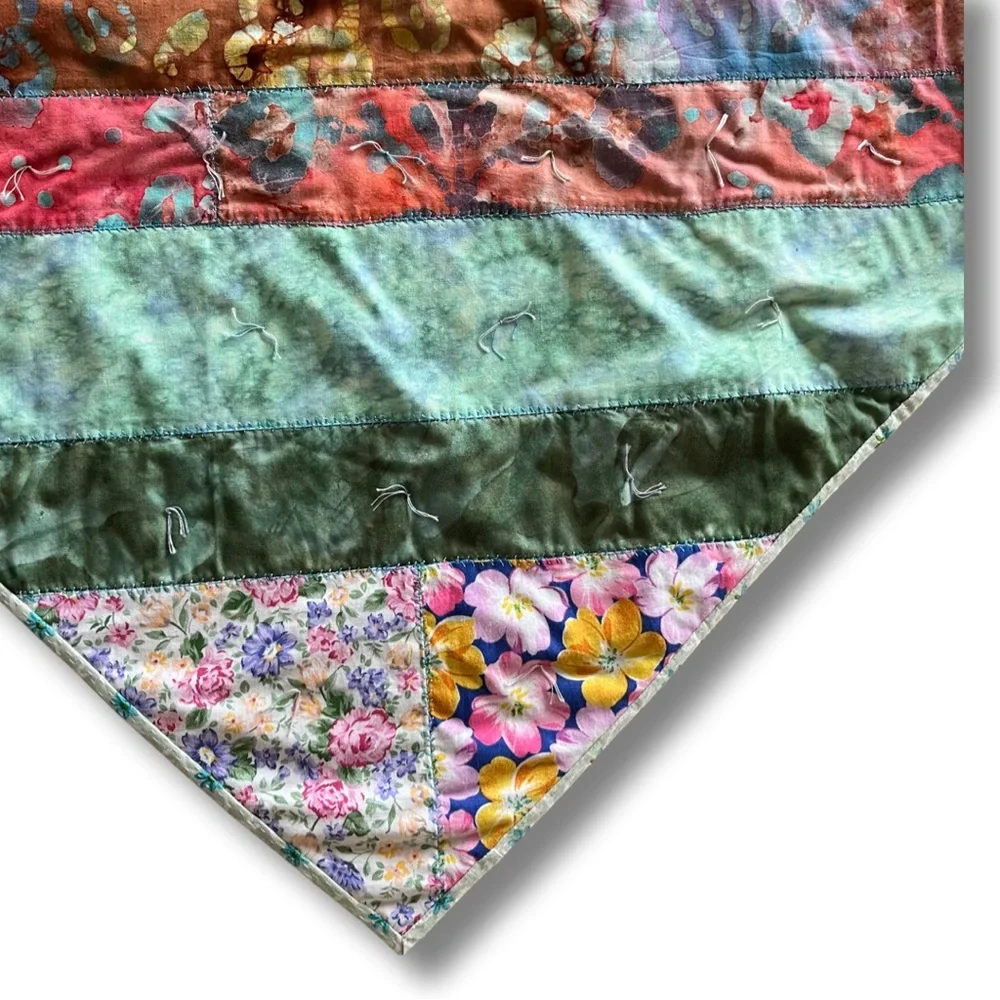 Handmade Baby Cotton Crazy Quilt with Vintage and Batik Fabrics